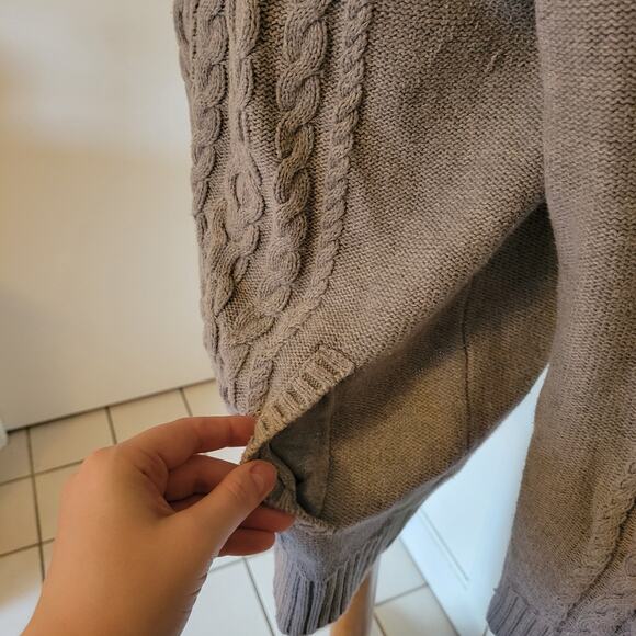 LL Bean Gray Cotton Cable Knit Hoodie Jacket Women's Large - Picture 4 of 5